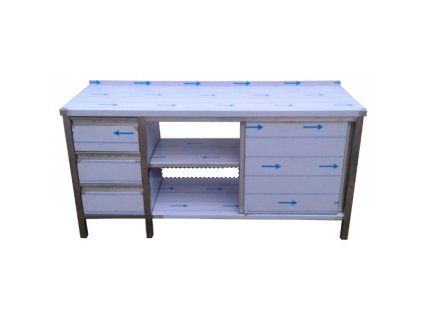 nerezovy skrinovy stul se zasuvkami a posuvnymi dvirky 1300 x 600 x 900 mm