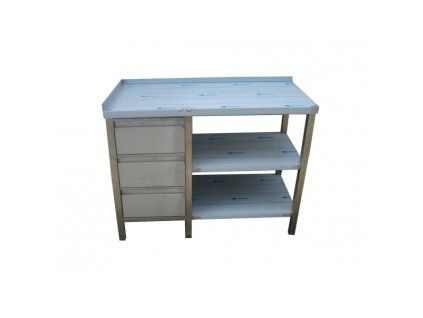nerezovy pracovni stul 2x police a zasuvkovy box 1600 x 600 x 900 mm