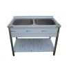 dvoudrez nerezovy lisovany s polici 1200 x 600 x 900 mm rozmer drezu 2 x 500 x 500 x 300 mm zdarma sifon dvoudrezovy